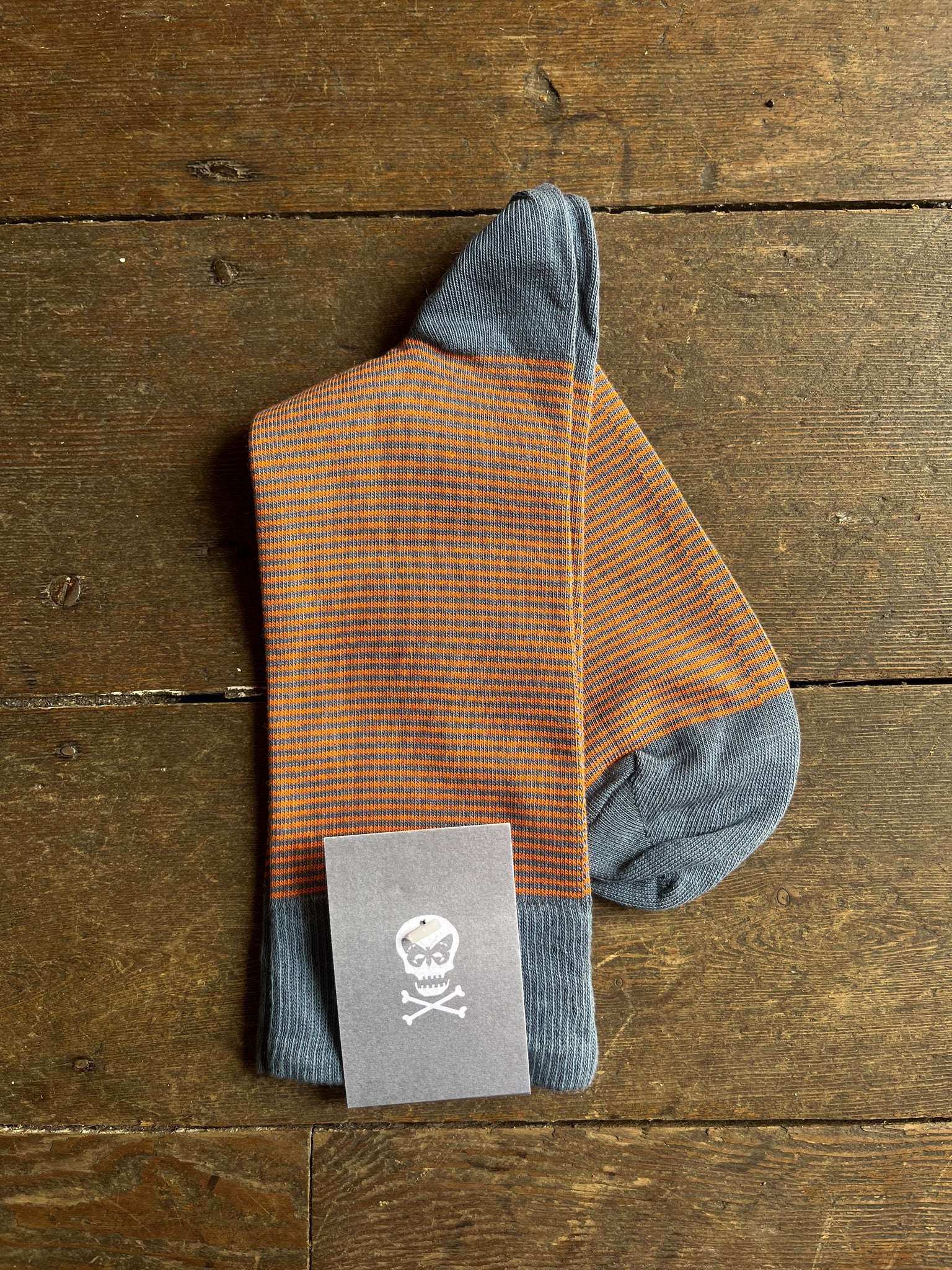Regent Socks - Cotton - Orange and Blue Fine Stripe