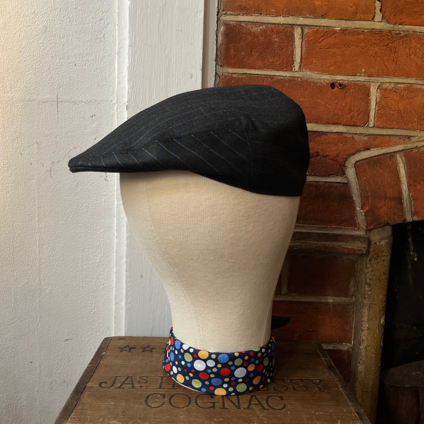 Regent - Flat Cap - Charcoal with Blue Pinstripes