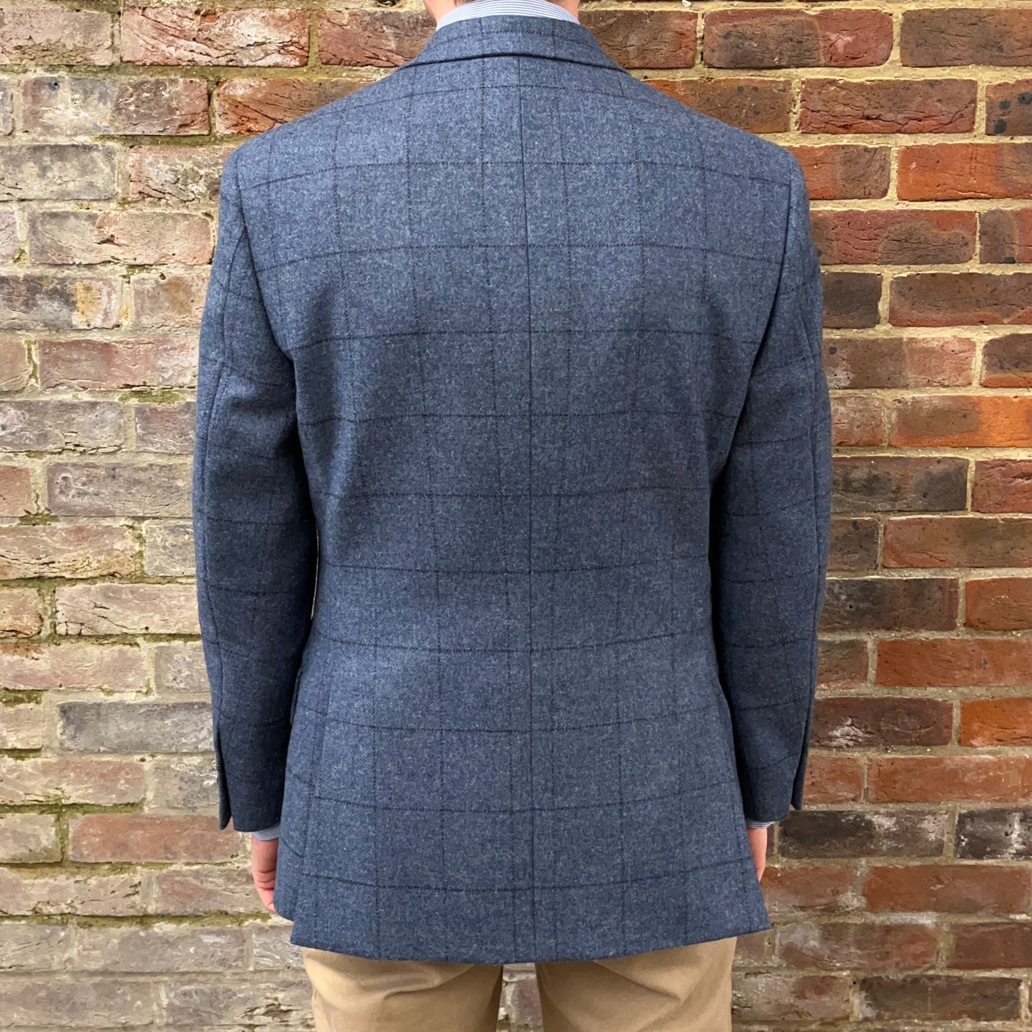 Regent blue tweed jacket with overcheck - rear