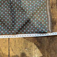 Amanda Christensen - Linen Pocket Square - Brown with Navy and Turquoise Pattern