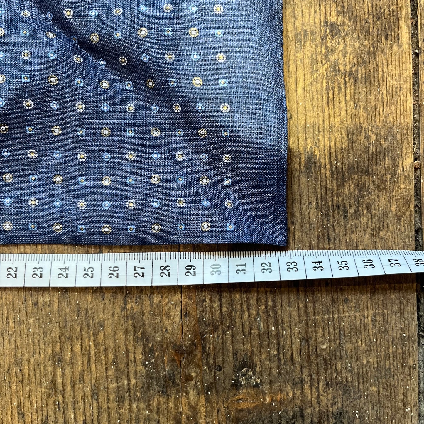 Amanda Christensen - Linen Pocket Square - Blue And Yellow Pattern