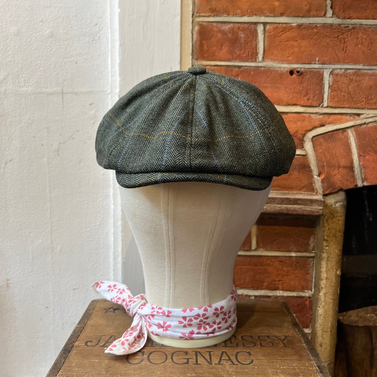 Regent - Baker Boy Cap - Green Herringbone with Overcheck