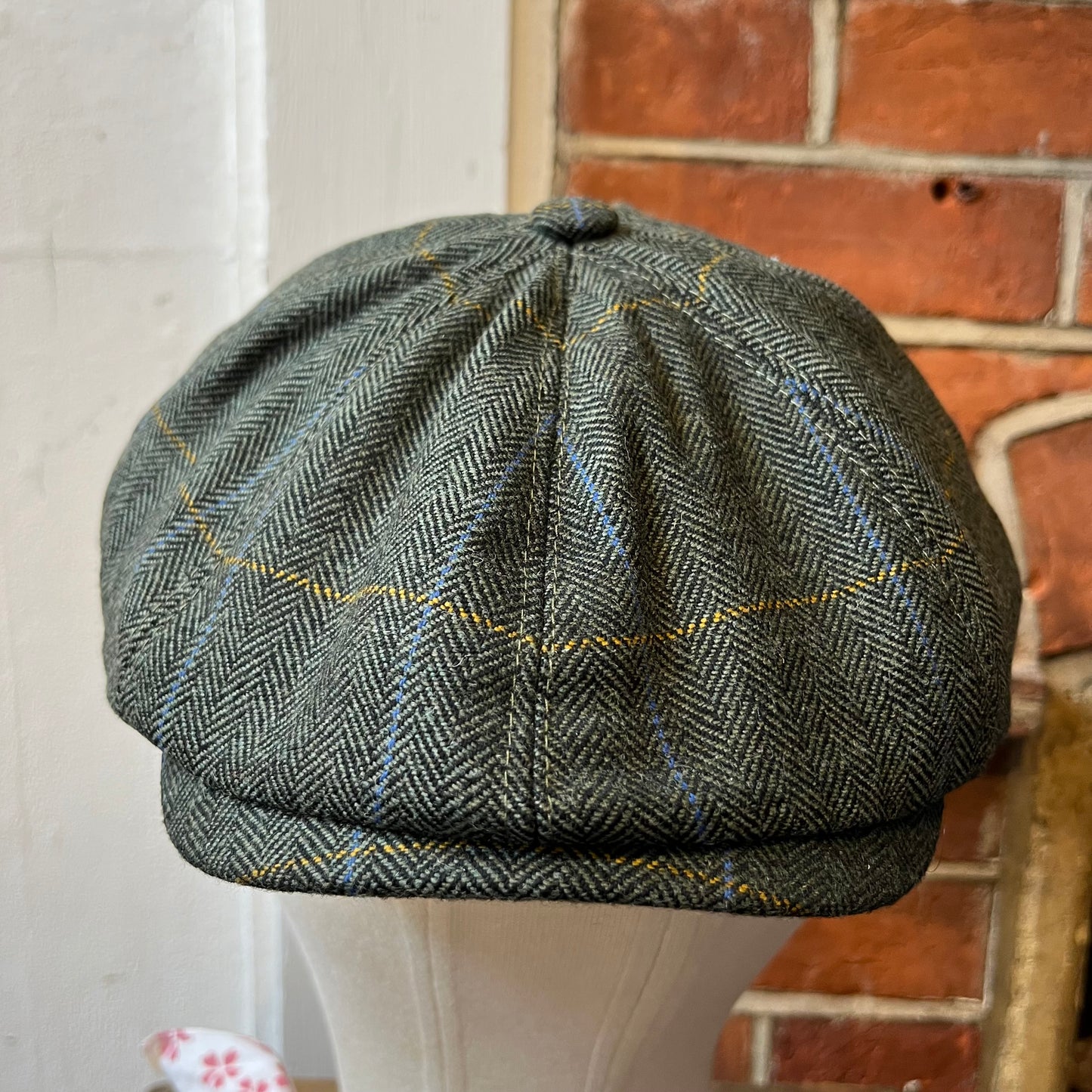 Regent - Baker Boy Cap - Green Herringbone with Overcheck