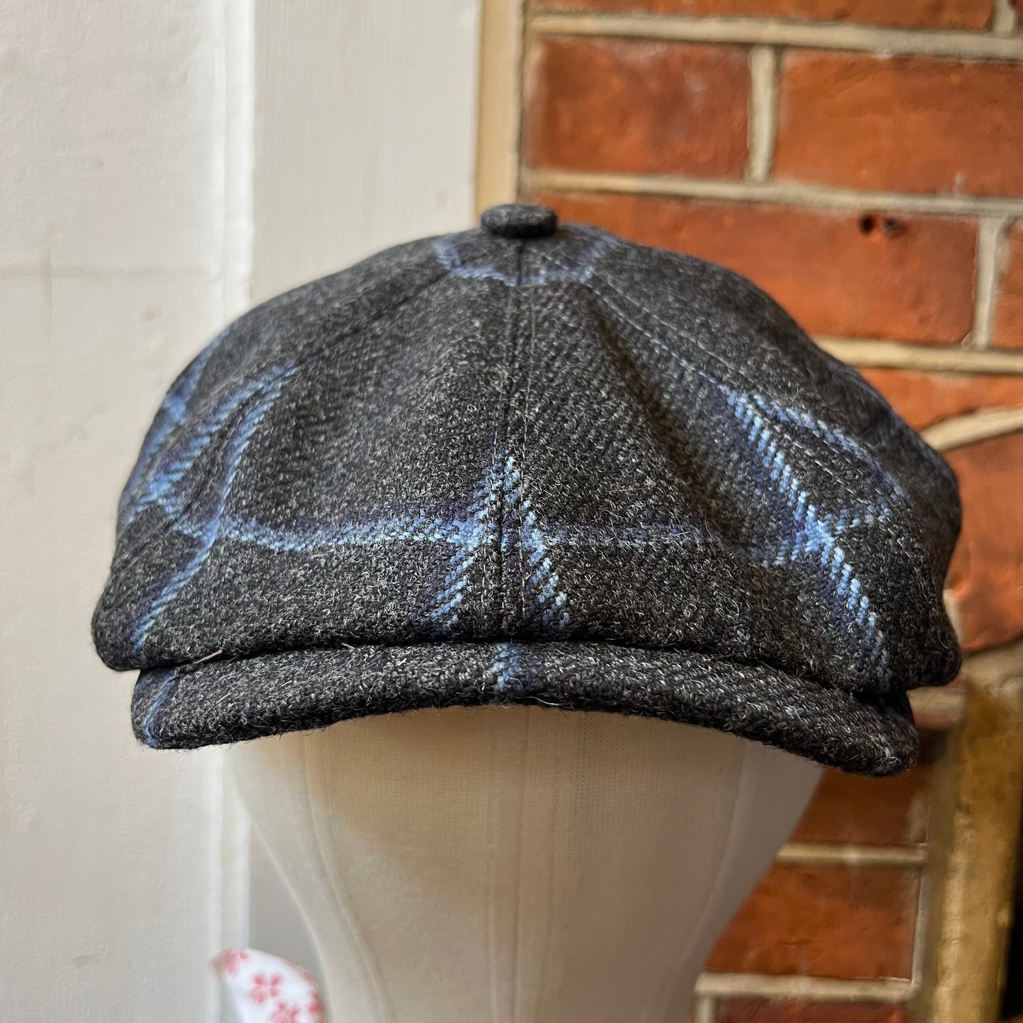 Regent - Baker Boy Cap - Charcoal Tweed with Blue Overcheck