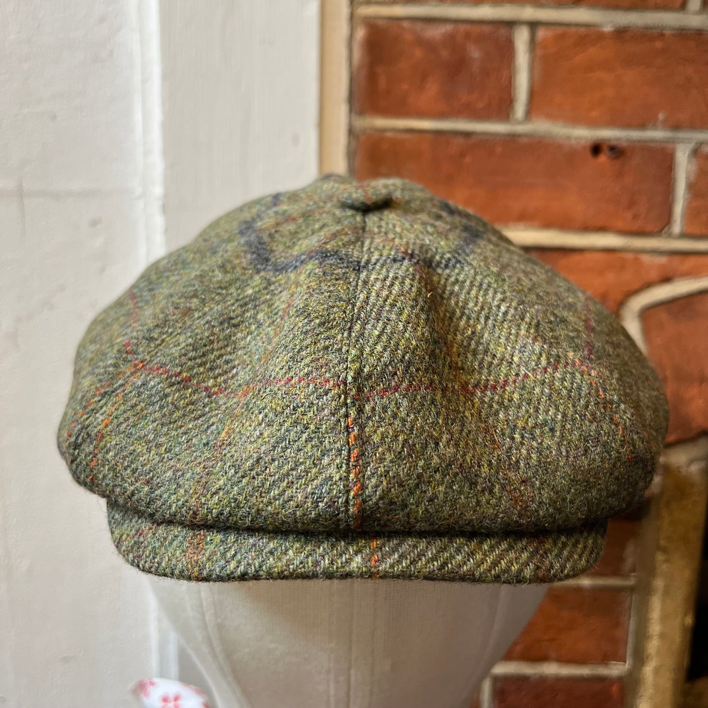 Regent - Baker Boy Cap - Green Tweed with Blue/Red Overcheck