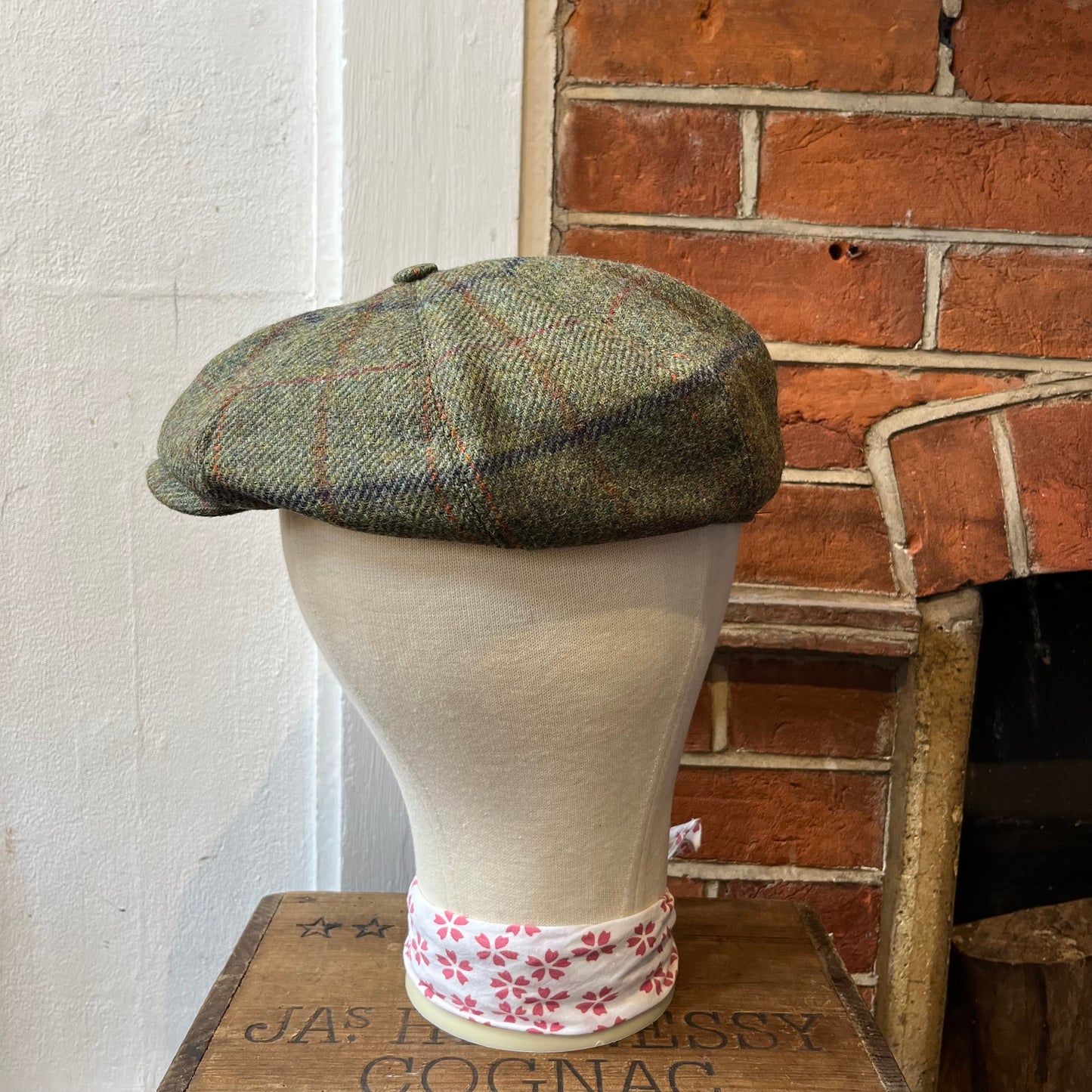 Regent - Baker Boy Cap - Green Tweed with Blue/Red Overcheck