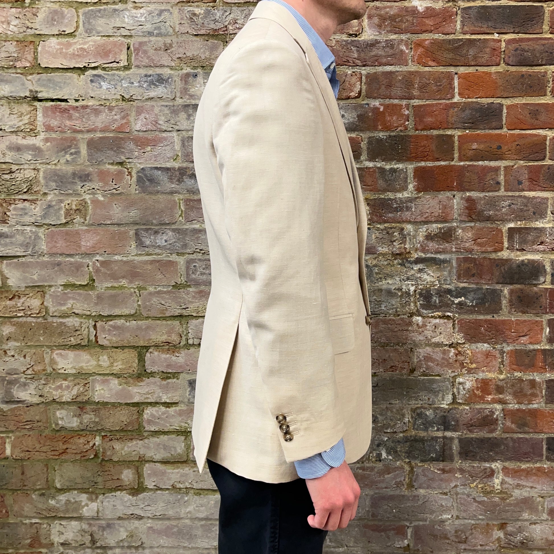 Regent 'George' wool and linen herringbone stone coloured jacket - side