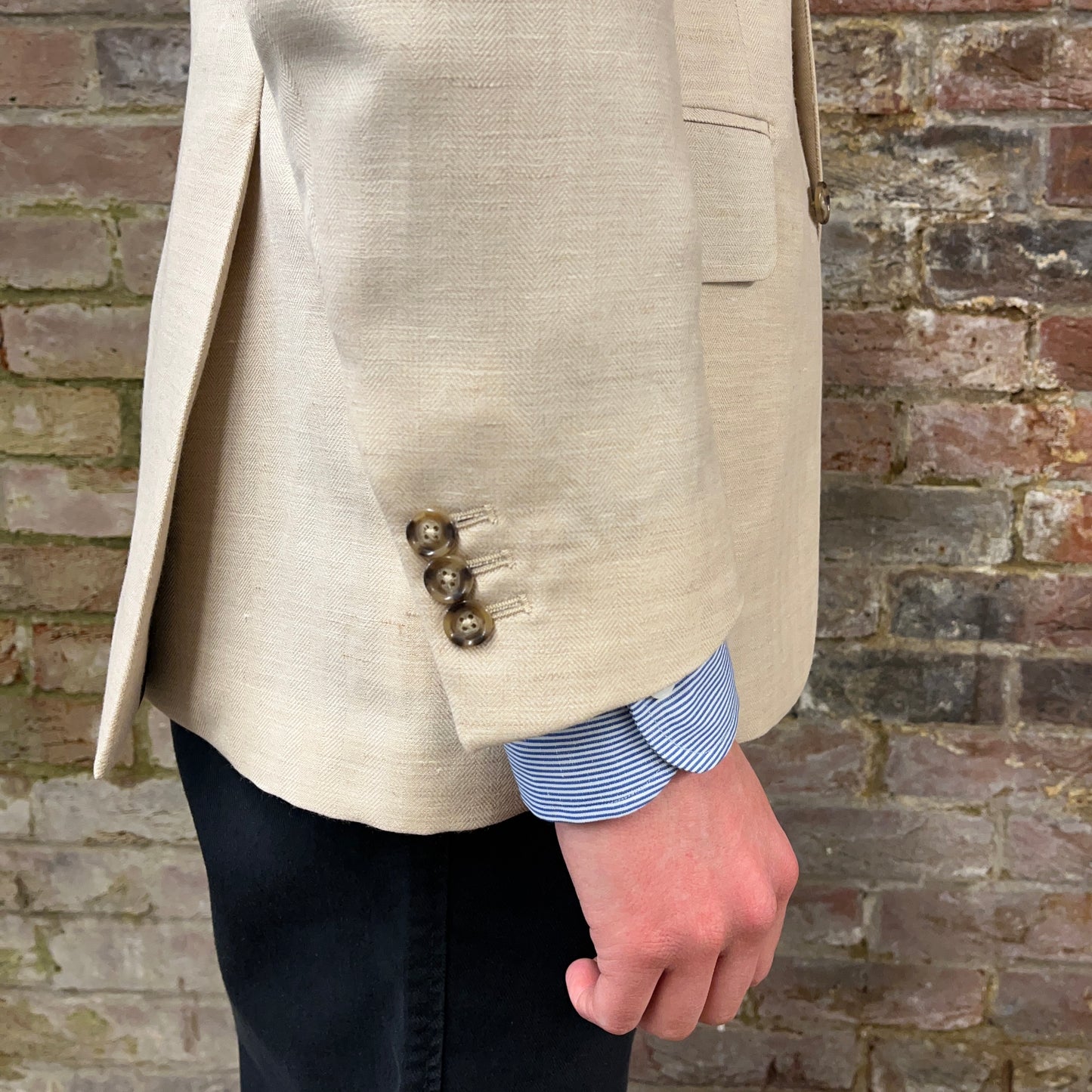 Regent 'George' wool and linen herringbone stone coloured jacket - cuff