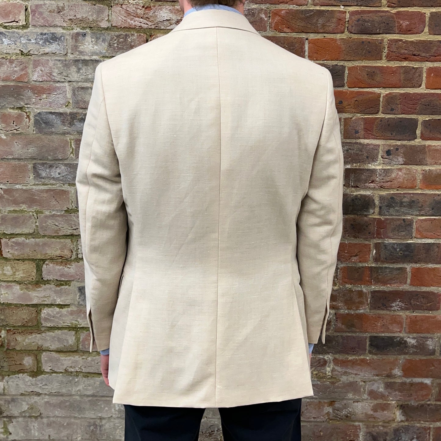 Regent 'George' wool and linen herringbone stone coloured jacket - rear