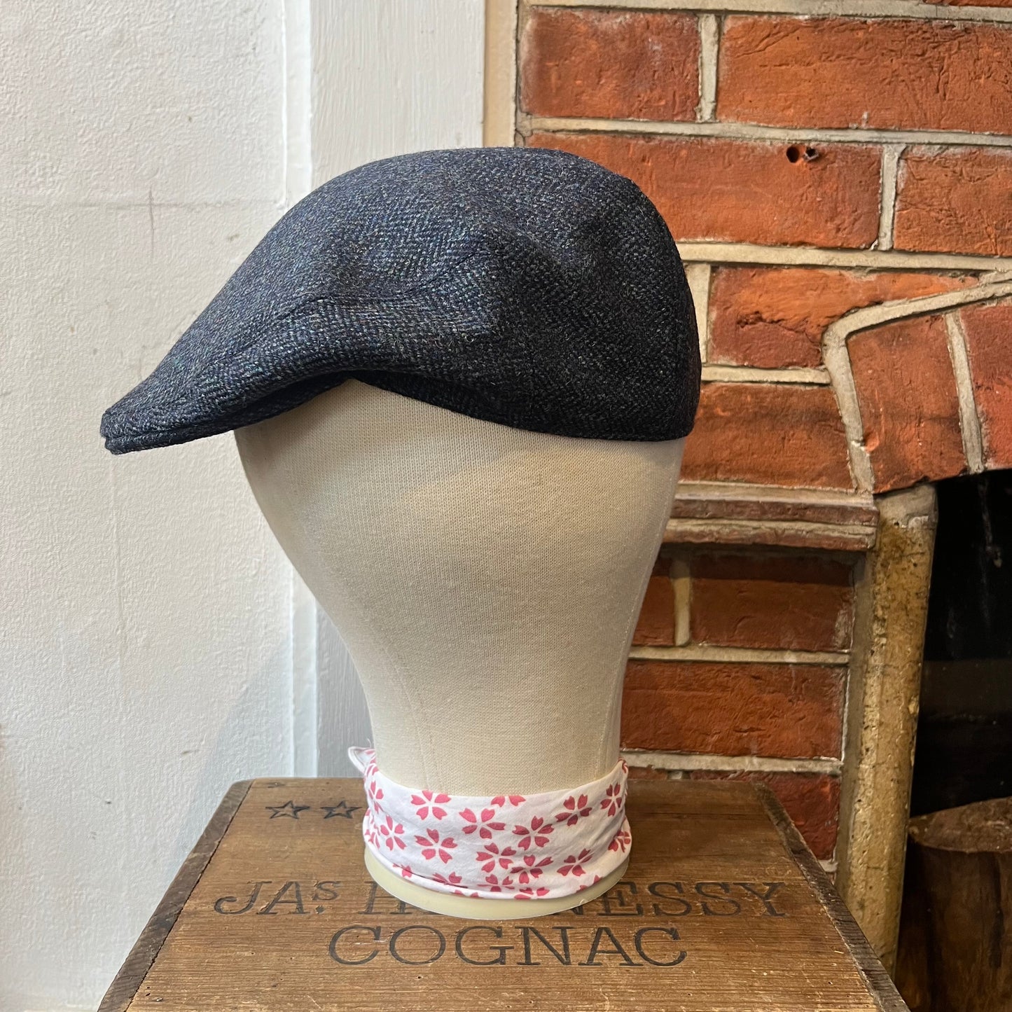 Regent - Flat Cap - Navy Blue Herringbone Tweed