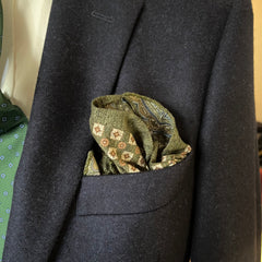 Amanda Christensen - Cotton Pocket Square - Double-Sided Green and Burgundy Pattern