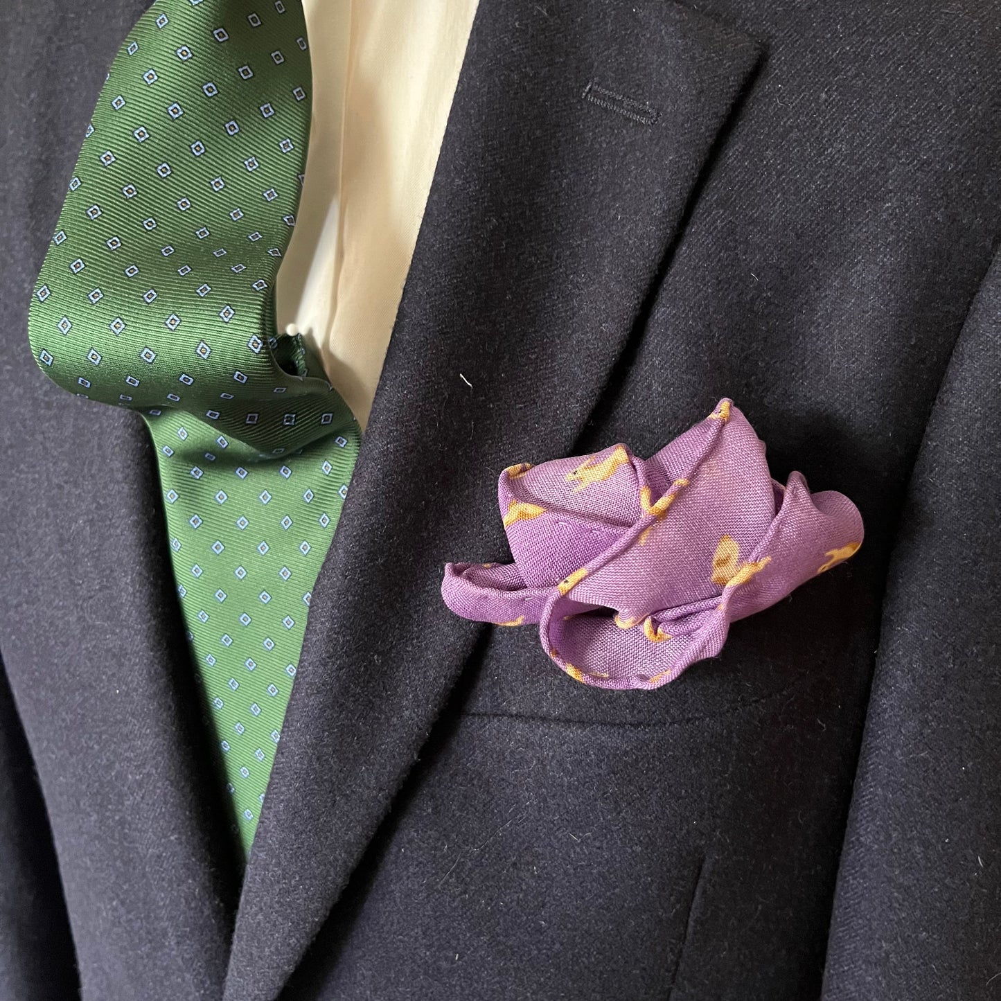 Regent - Wool/Silk Pocket Square - Purple Rabbits