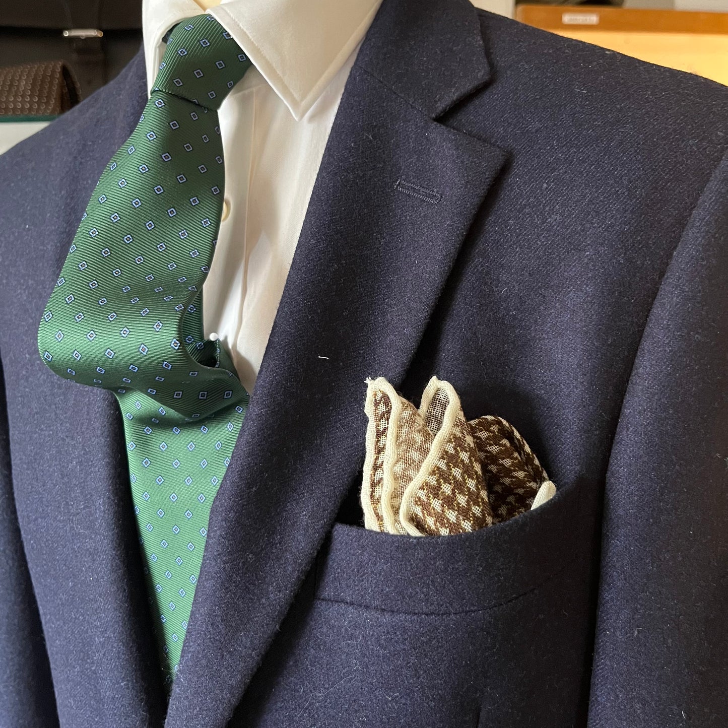 Amanda Christensen - Wool Pocket Square - Brown Dogtooth