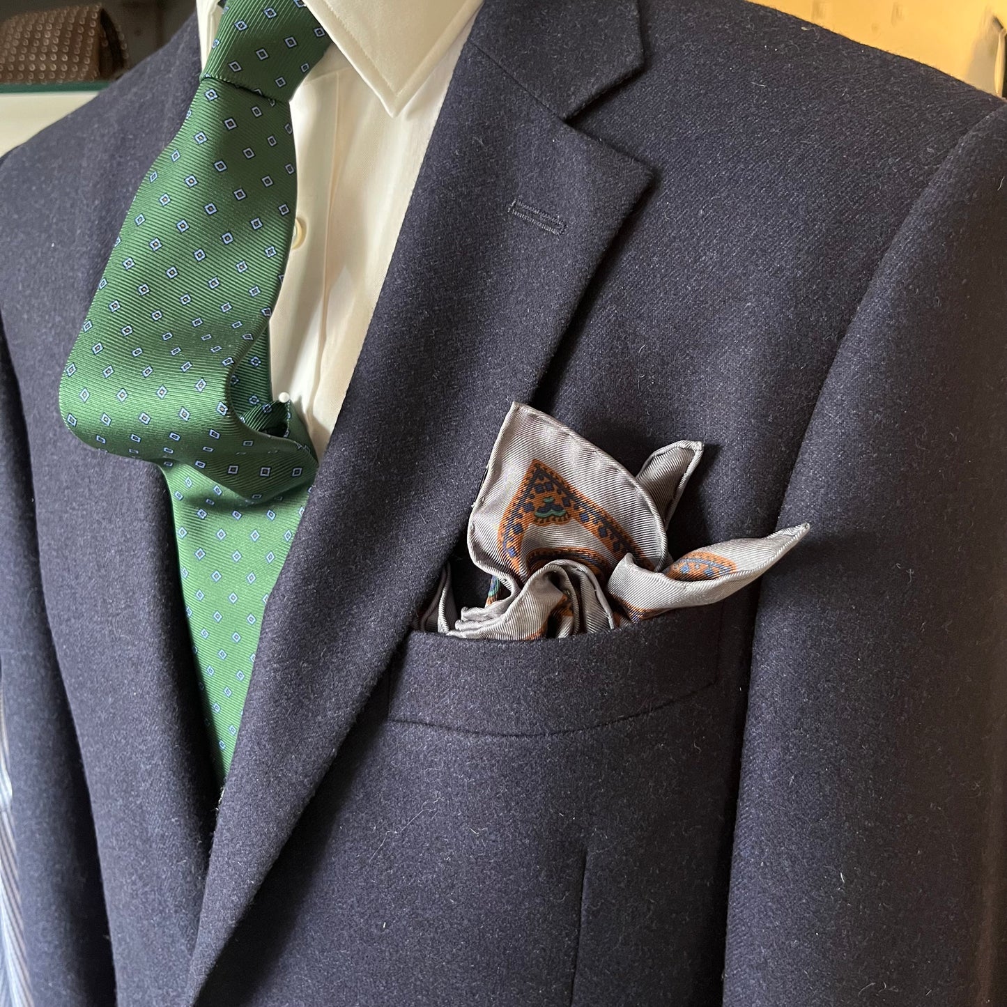 Regent - Silk Pocket Square - Grey & Copper