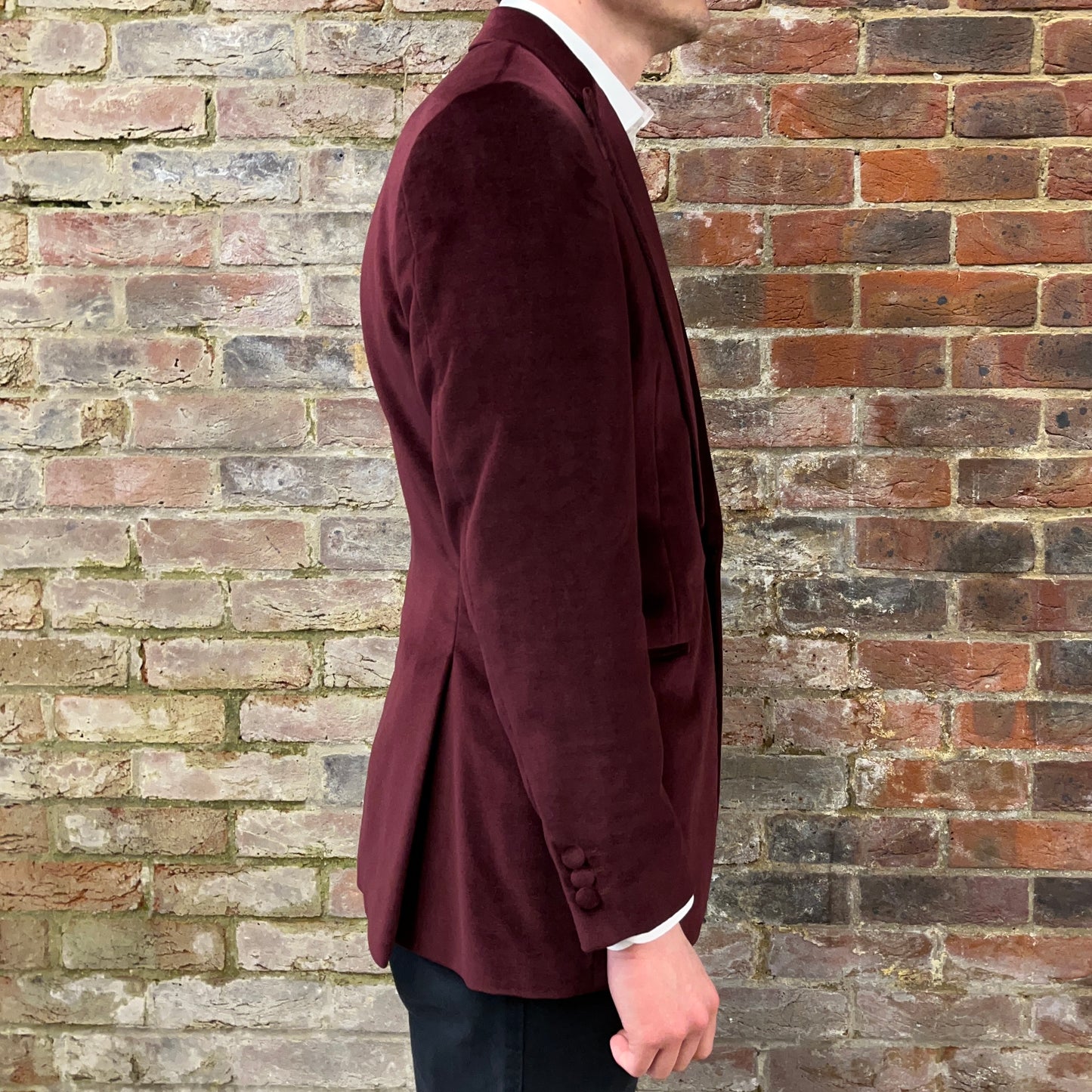 Regent burgundy velvet smoking jacket - side