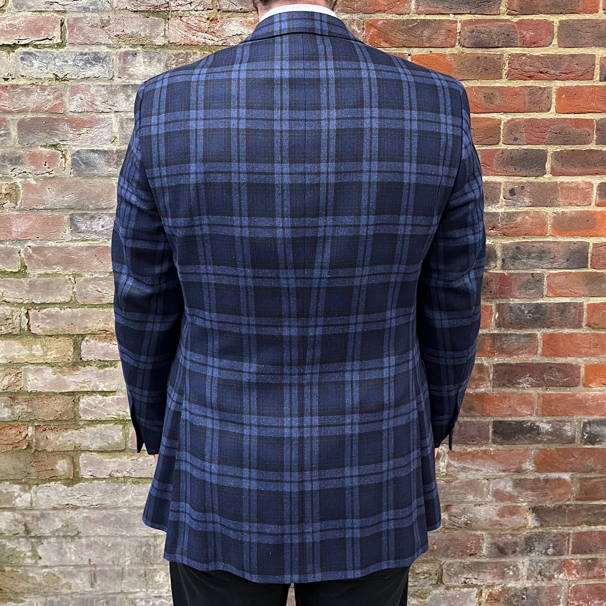 Regent 'The Toad' Jacket - Navy with Light Blue and Black Overcheck - rear