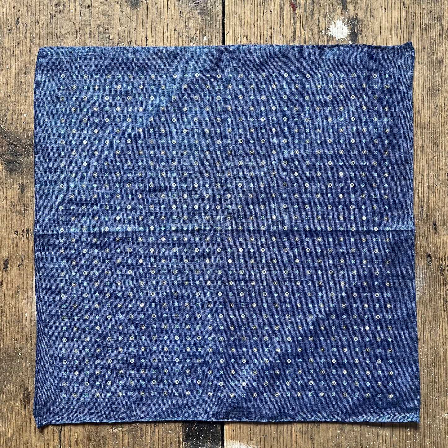 Amanda Christensen - Linen Pocket Square - Blue And Yellow Pattern