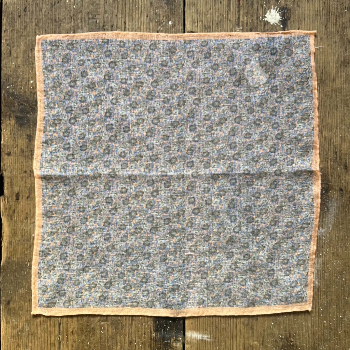 Amanda Christensen - Linen Pocket Square - Peach and Blue Floral Pattern