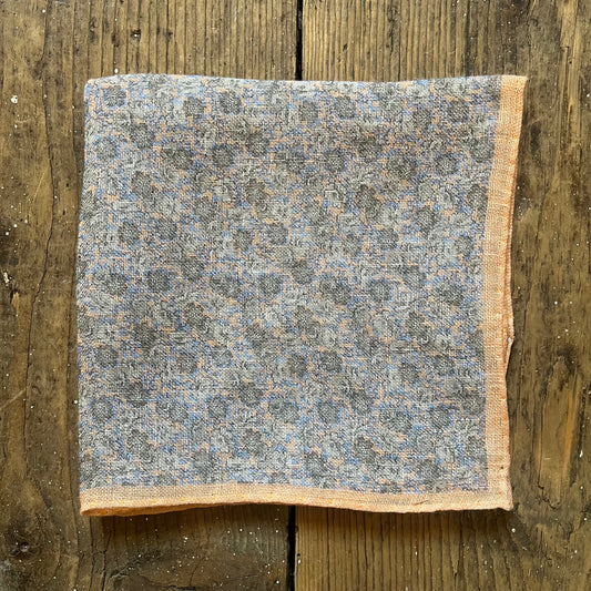 Linen pocket square, peach colour with floral design