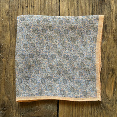 Amanda Christensen - Linen Pocket Square - Peach and Blue Floral Pattern