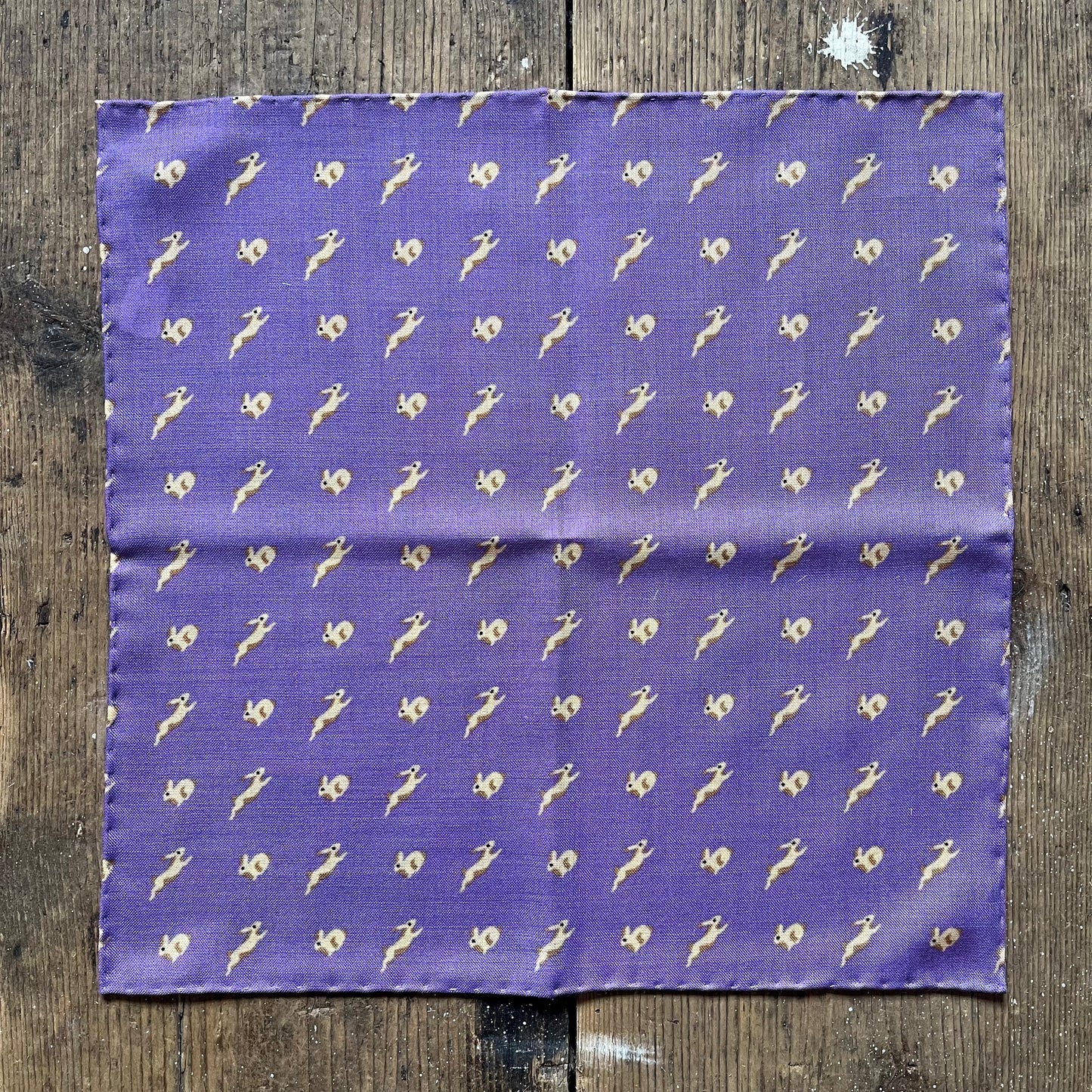 Regent - Wool/Silk Pocket Square - Purple Rabbits