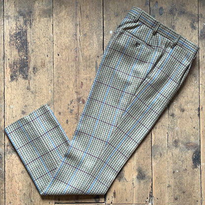 Regent "Glory" trouser in green tweed with burgundy and blue overcheck