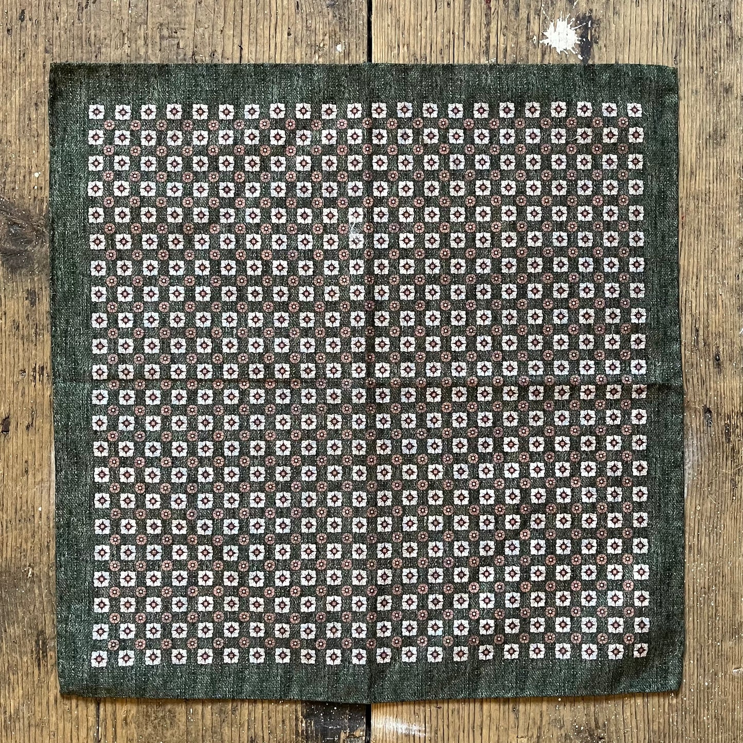 Amanda Christensen - Cotton Pocket Square - Double-Sided Green and Burgundy Pattern