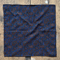 Regent - Wool Pocket Square - Navy with Red and Green Paisley