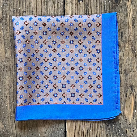 Silk rose gold and blue pocket square