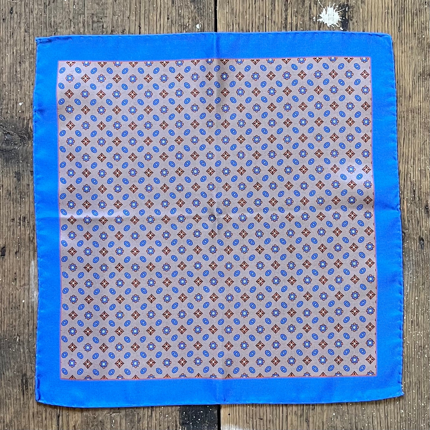 Regent - Silk Pocket Square - Blue & Rose Gold