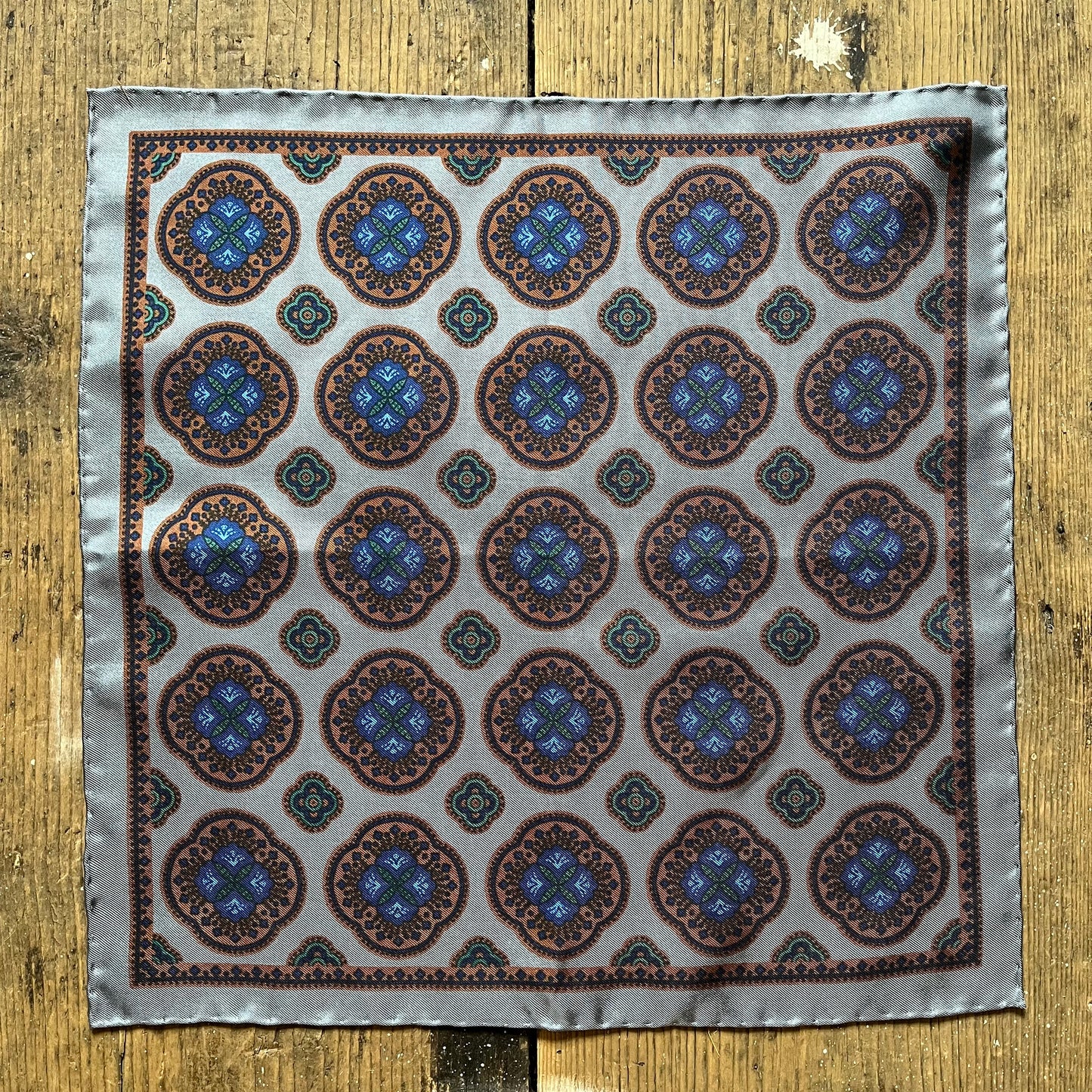 Regent - Silk Pocket Square - Grey & Copper