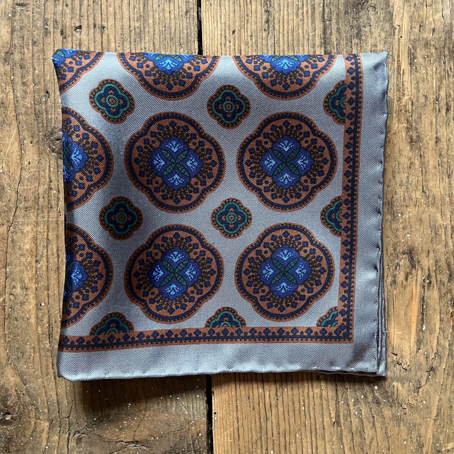 grey and copper silk pocket square