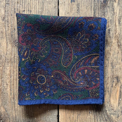 Regent - Wool Pocket Square - Navy and Green Paisley