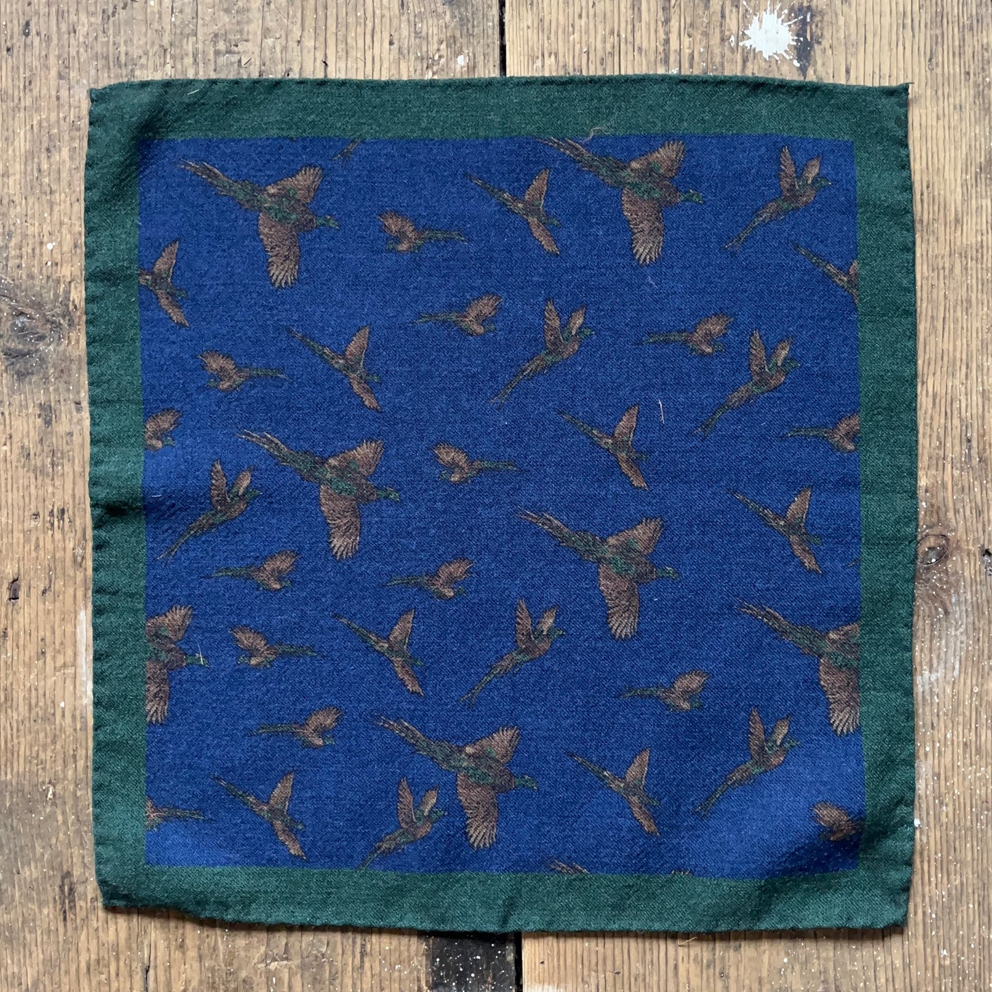 Regent - Wool Pocket Square - Navy with Pheasants