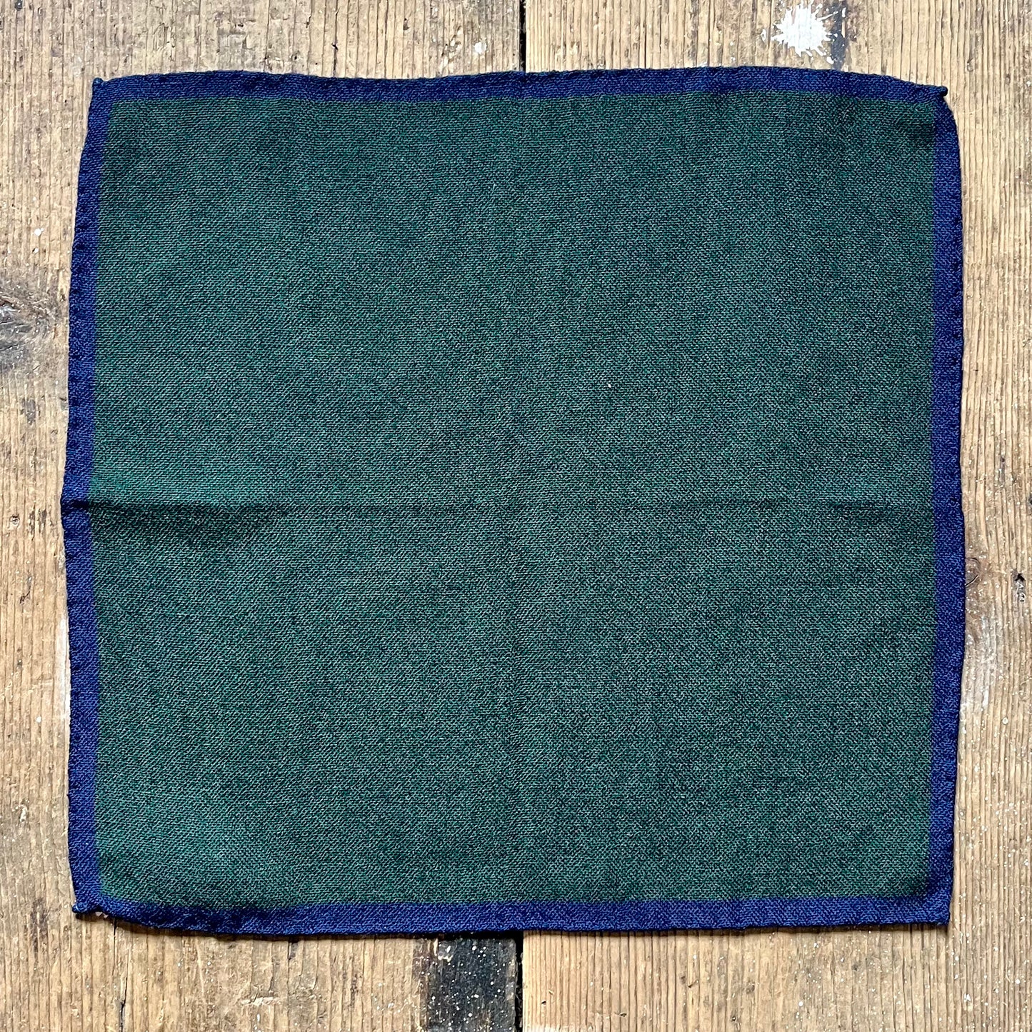 Regent - Wool Pocket Square - Green with Navy Edging