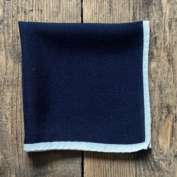 Navy wool pocket sqaure with white trim