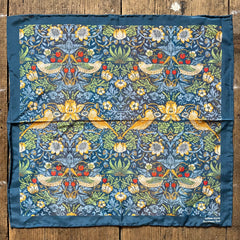 Regent - Cotton/Silk - Pocket Square - William Morris Liberty Print 'Strawberry Thief' Pattern - Navy