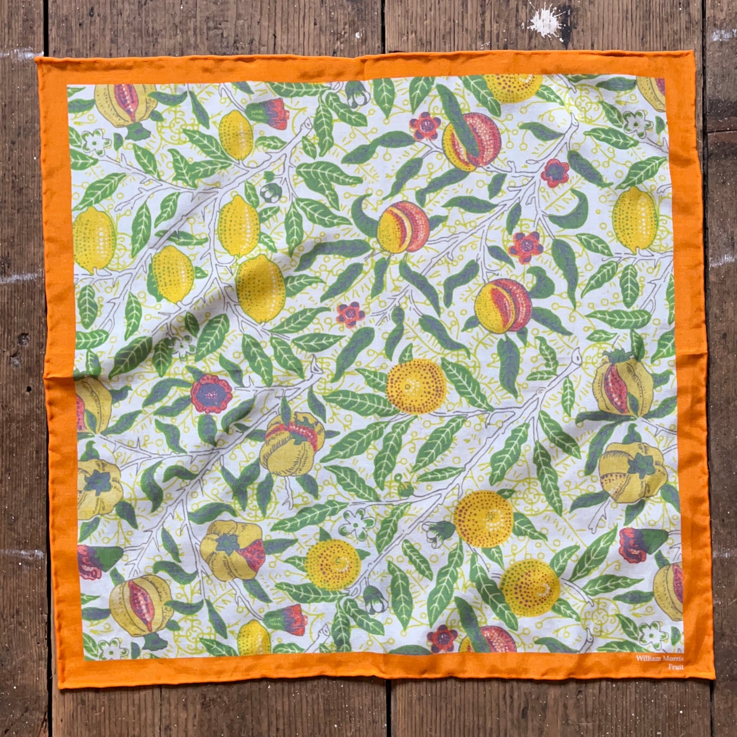 Regent - Cotton/Silk - Pocket Square - William Morris Liberty Print 'Fruit' Pattern - Orange