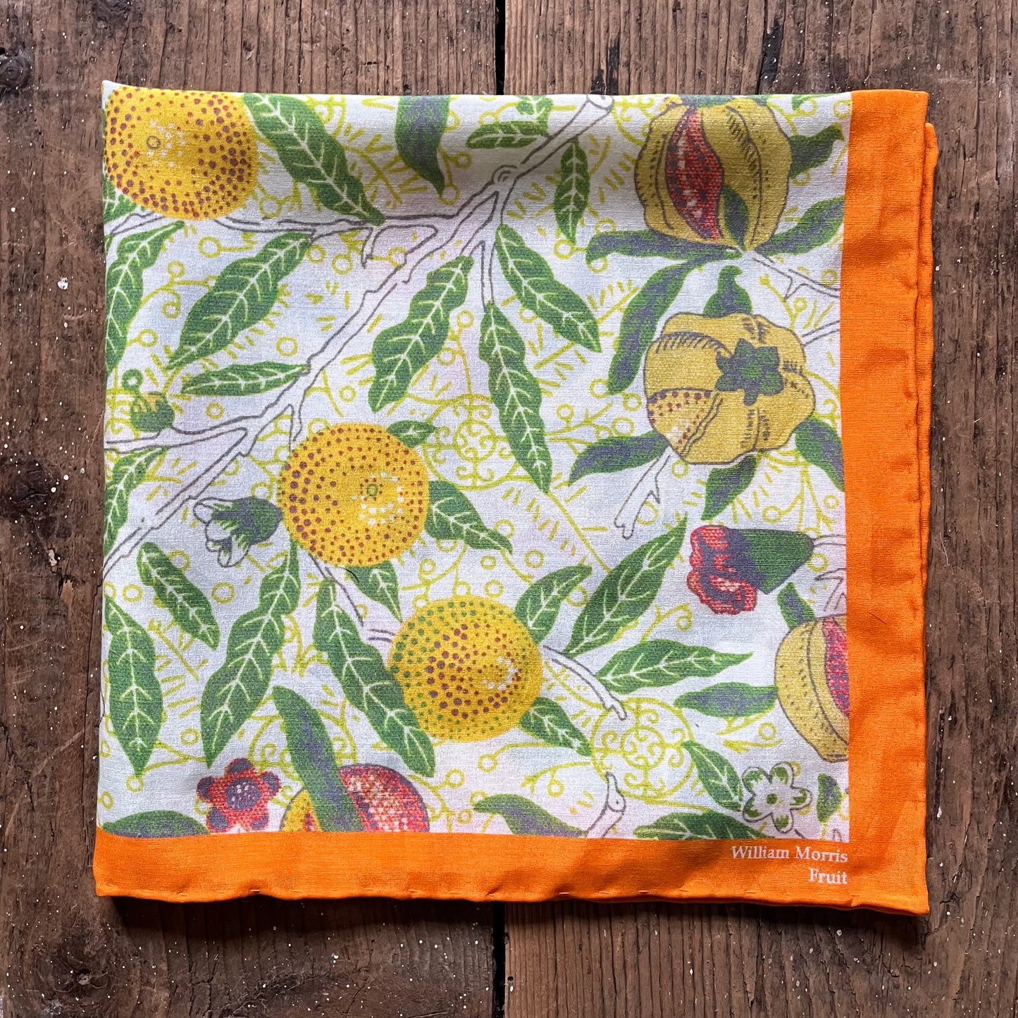 William Morris fruit print cotton silk pocket square