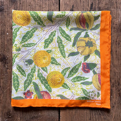 Regent - Cotton/Silk - Pocket Square - William Morris Liberty Print 'Fruit' Pattern - Orange