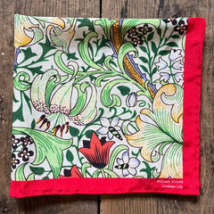 Regent - Cotton/Silk - Pocket Square - William Morris Liberty Print 'Golden Lily' Pattern - Red