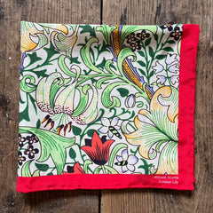 Regent - Cotton/Silk - Pocket Square - William Morris Liberty Print 'Golden Lily' Pattern - Red