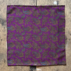 Regent - Wool Pocket Square - Purple and Navy Paisley