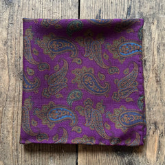Regent - Wool Pocket Square - Purple and Navy Paisley