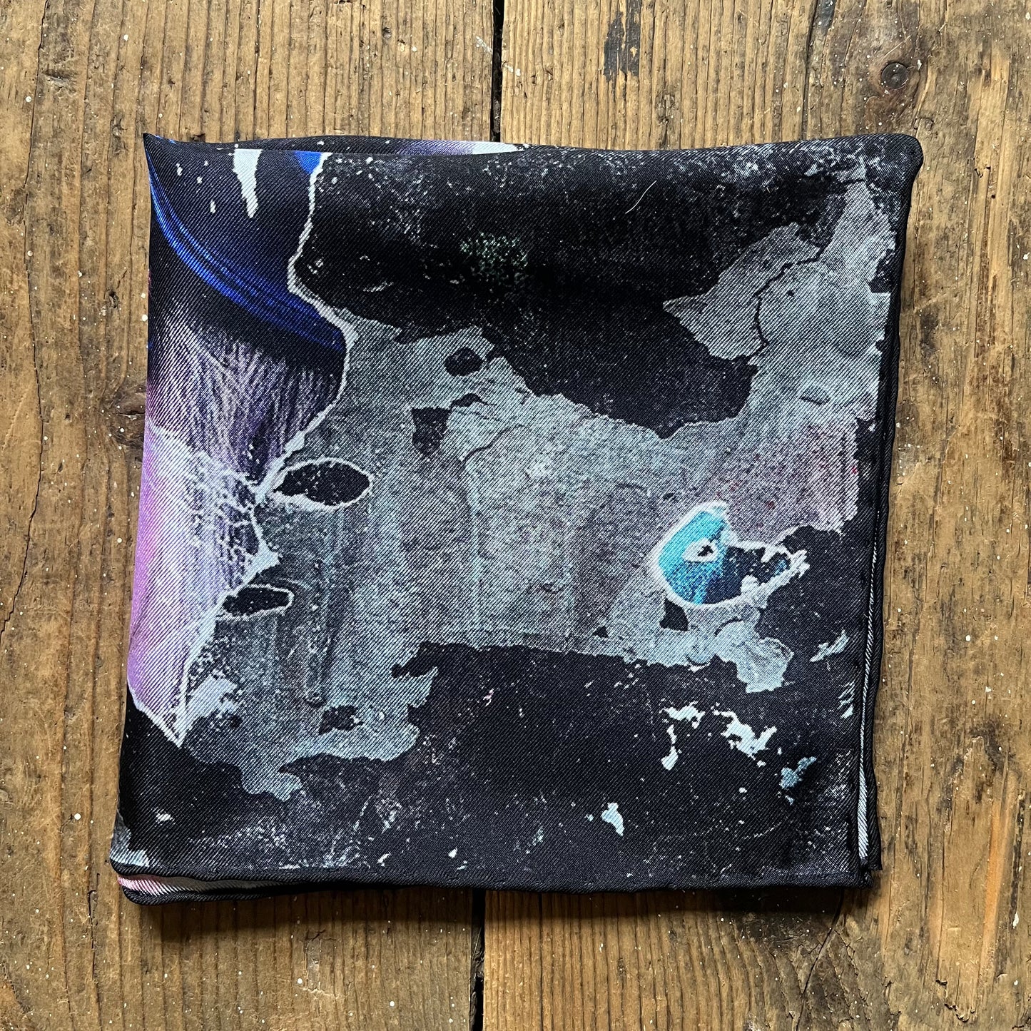 Printed silk pocket square with graffiti design