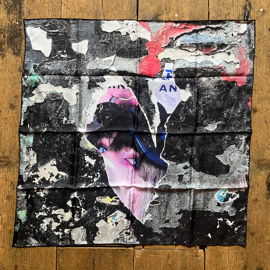 Large silk square with shoreditch graffiti print