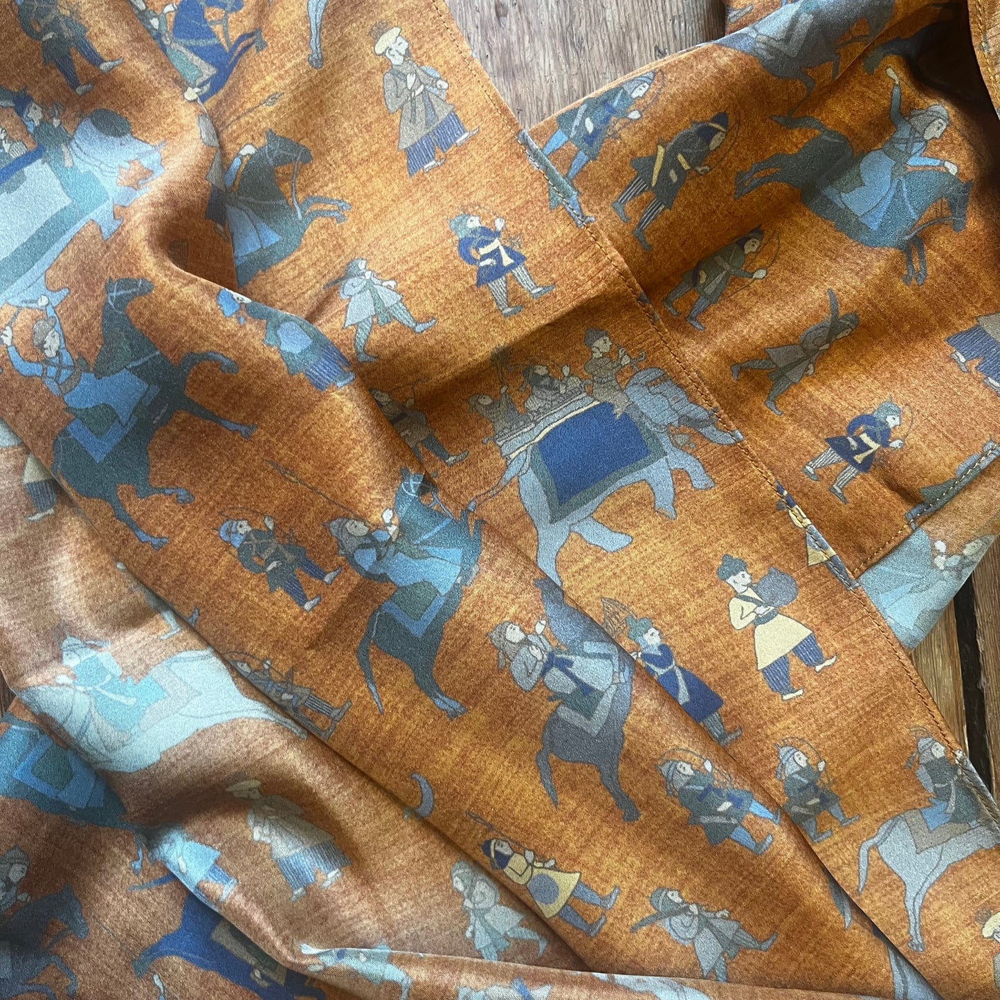 Regent - Lightweight Silk Scarf - Elephants and Warriors - Orange