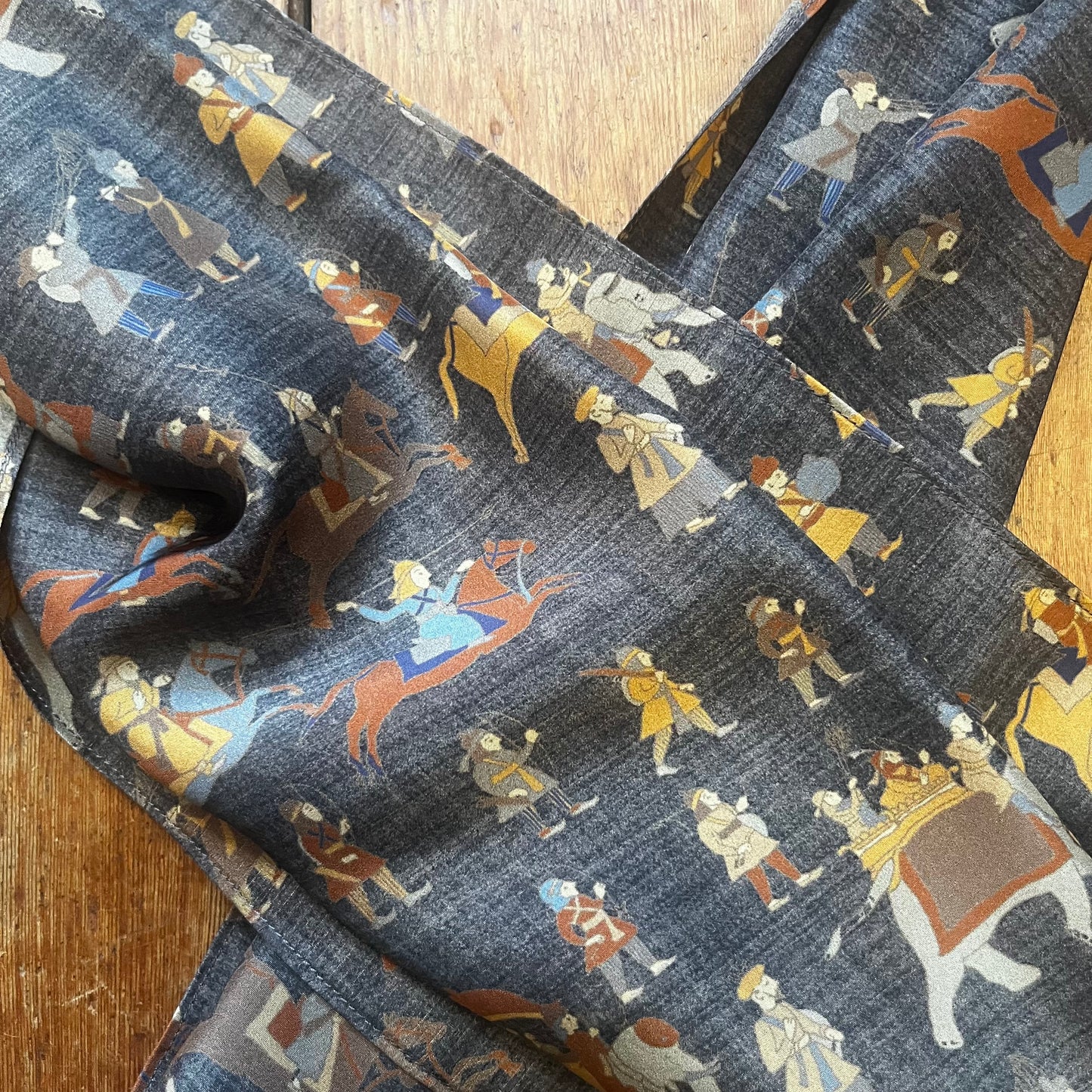 Regent - Lightweight Silk Scarf - Elephants and Warriors - Slate Blue