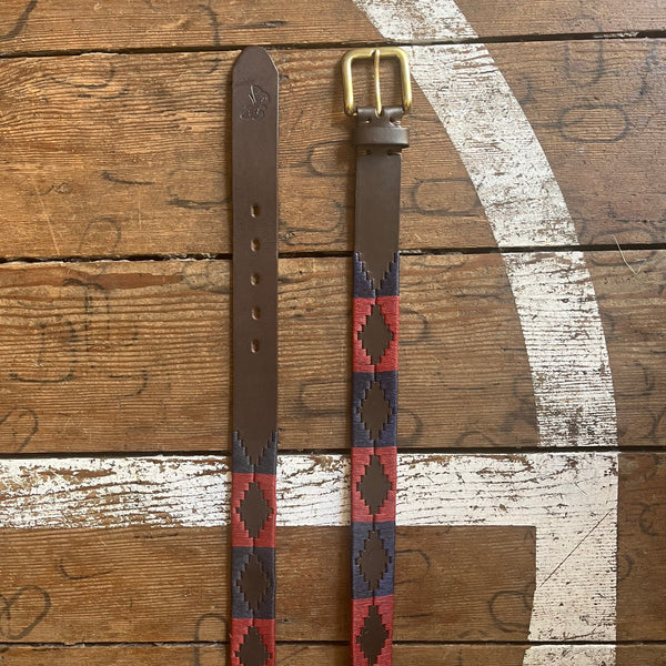 Regent - Polo Belt - Embroidered - Leather - Burgundy and Navy
