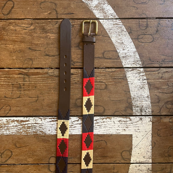 Regent - Polo Belt - Embroidered - Leather - Red, Navy & Cream